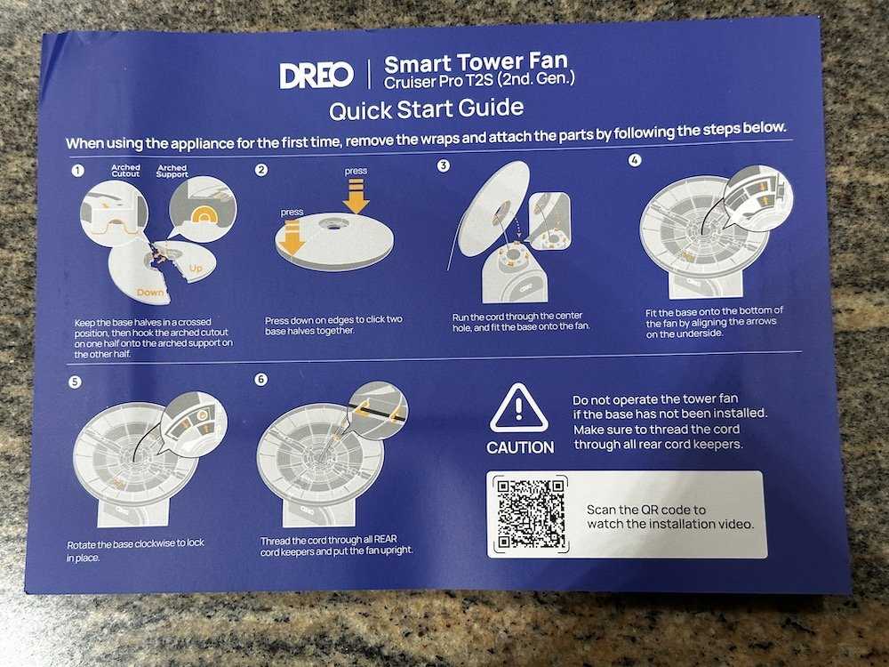 Dreo tower fan snap-lock base assembly diagram