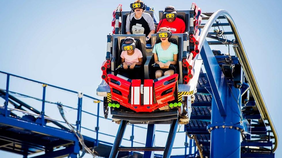 Riders get to enjoy the rush of a roller coaster fused with the high-tech of VR at Legoland in Florida