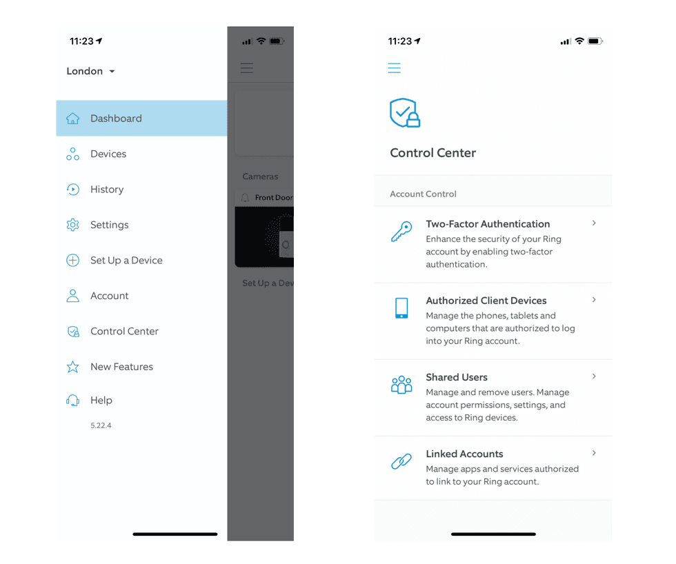 Ring app Control Center