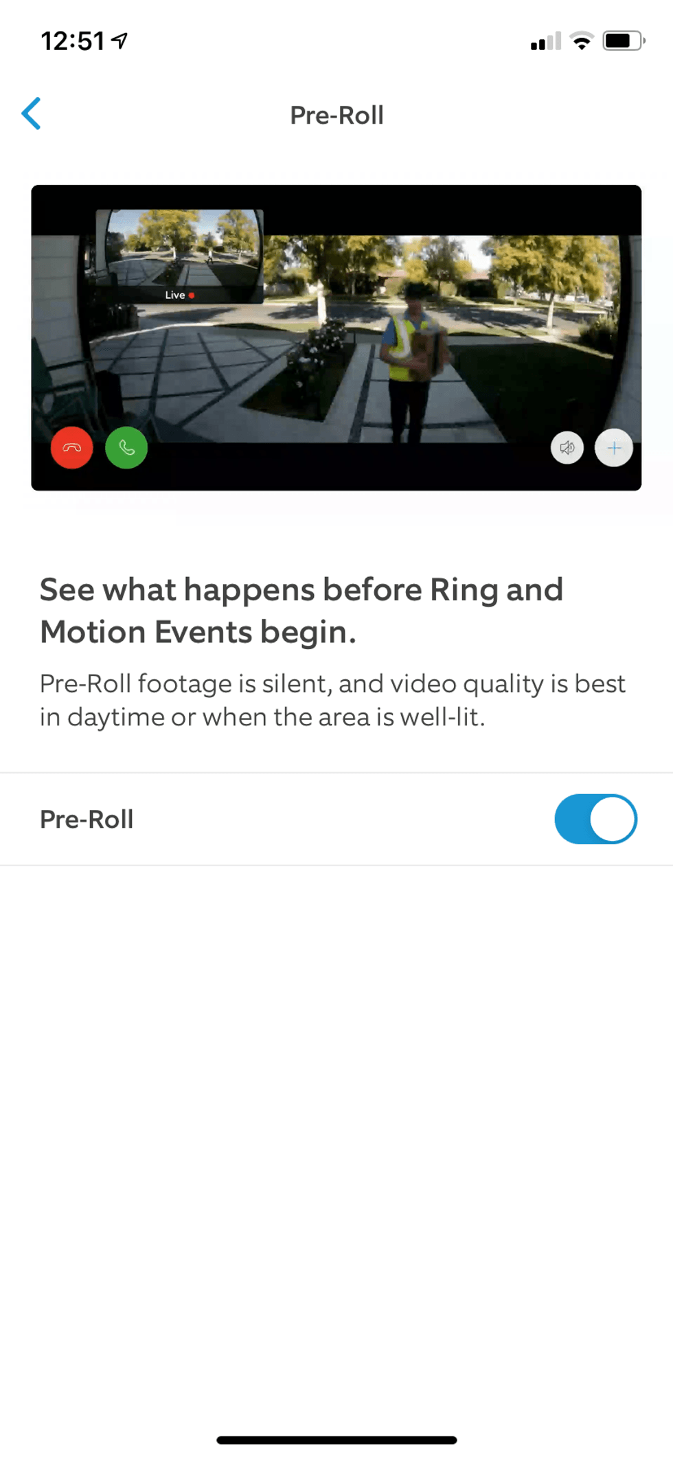 Ring Pre-Roll Feature in Ring app