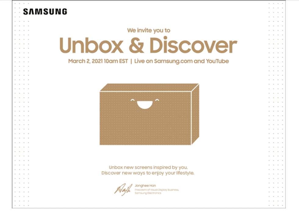Samsung 2021 TV event invitation