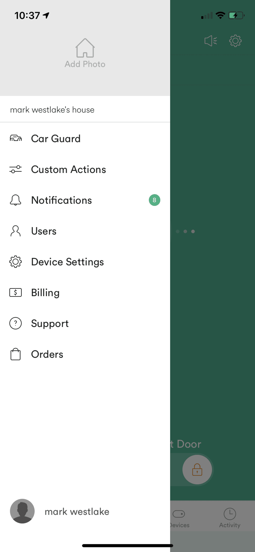 Sceenshot of Vivint Car Guard in Vivint app