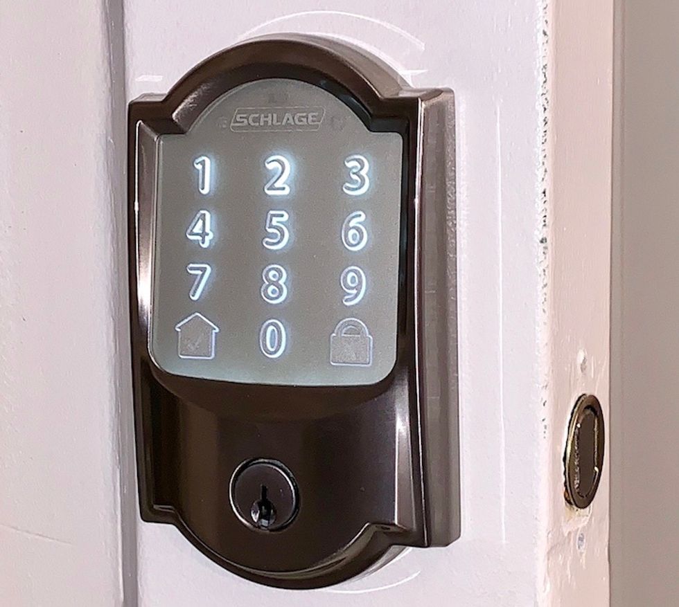 Schlage Encode Wi-Fi Smart Lock on a door