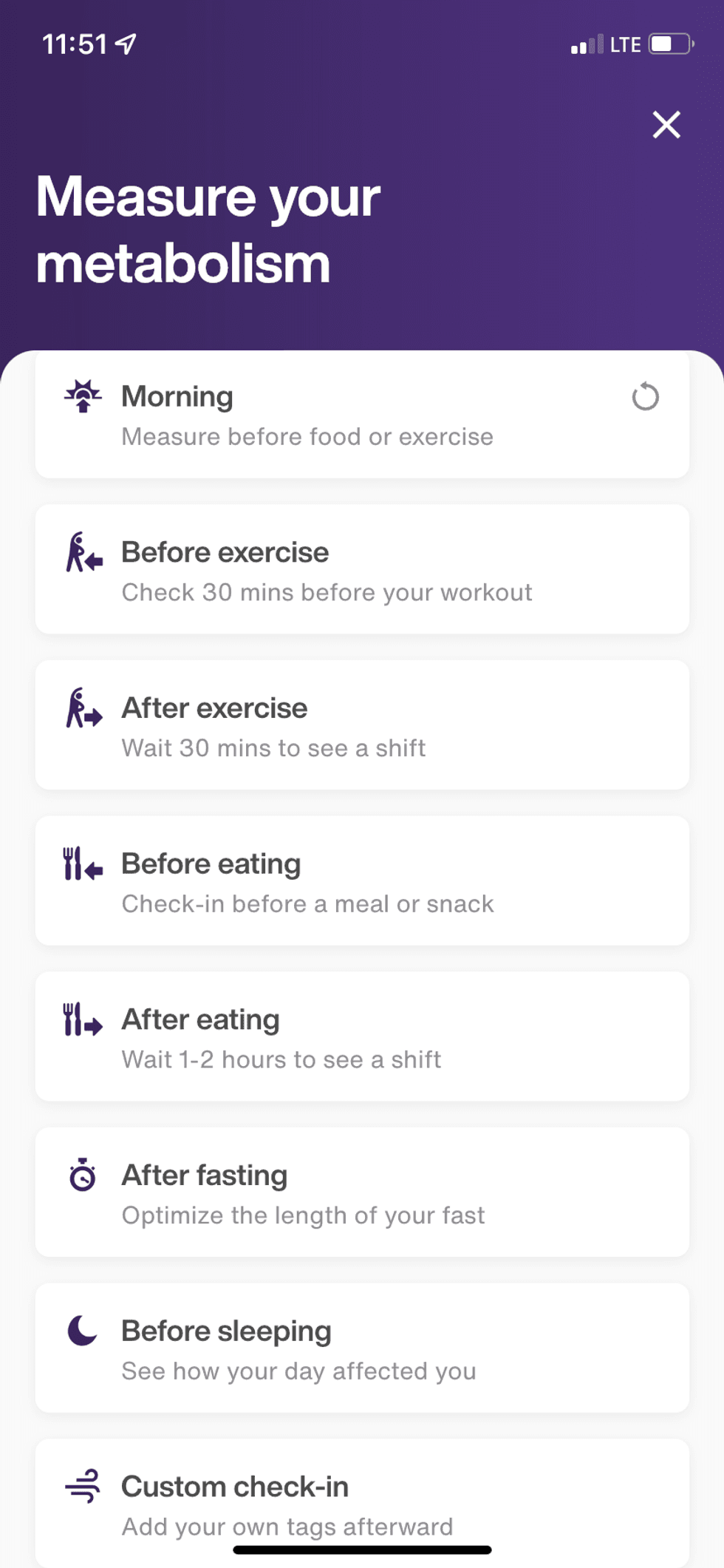 Screen grab from Lumen app showing you when you should breath into your Lumen.