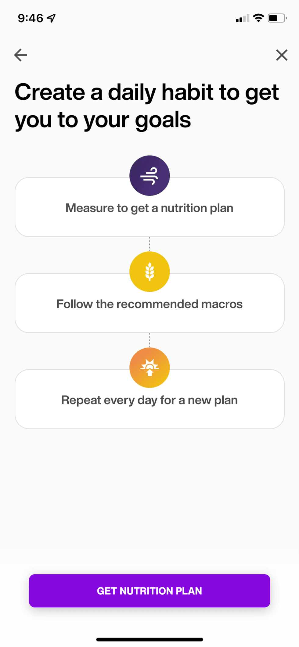 Screen grab of Lumen app on how to find a nutrition plan