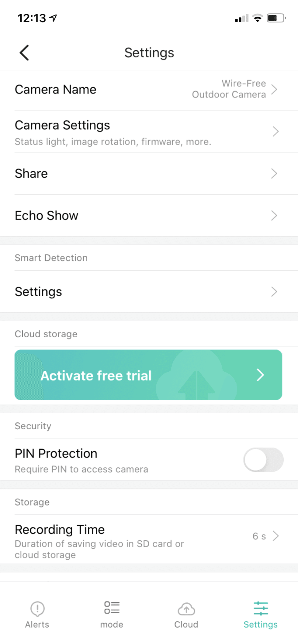 screen shot of Kami app settings