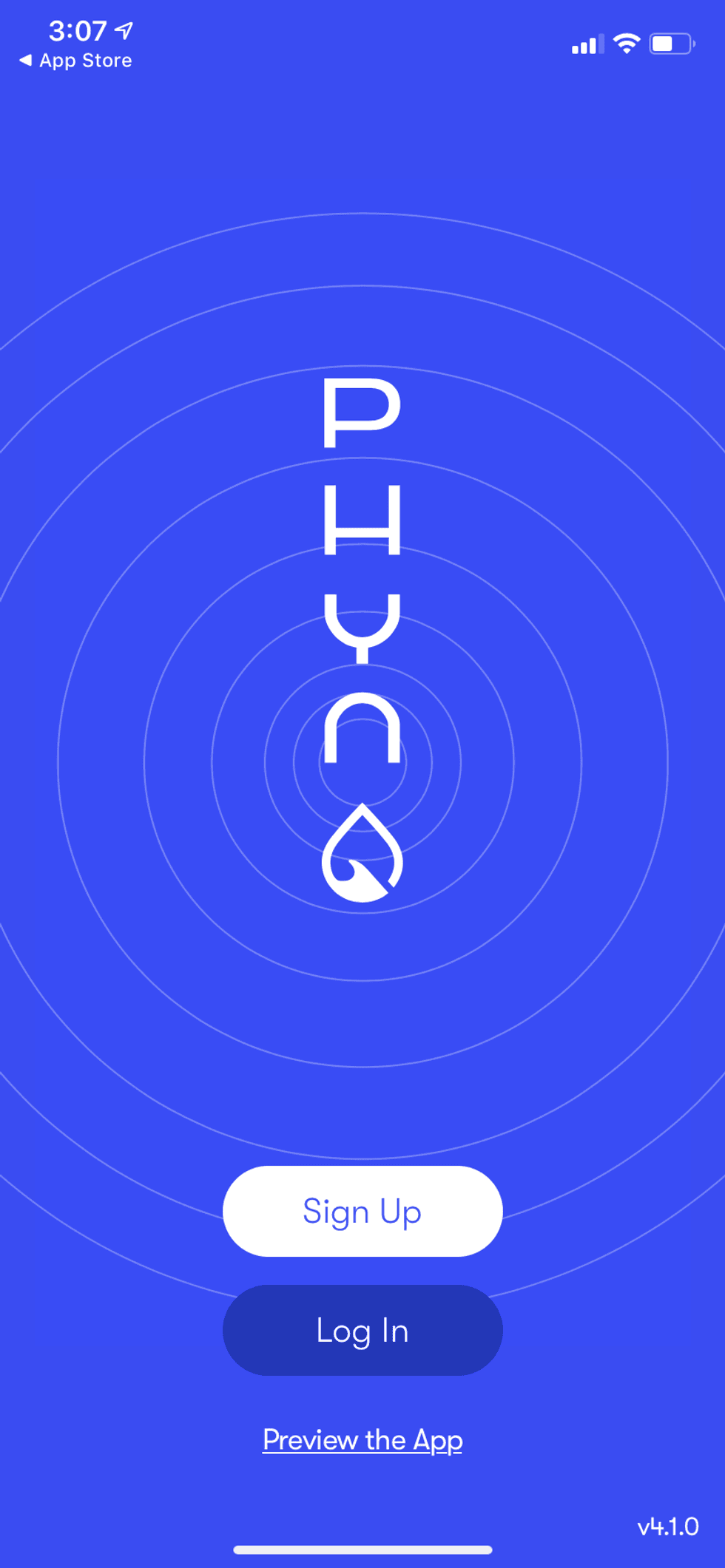 Screen shot of phyn app home screen where you need to open an account
