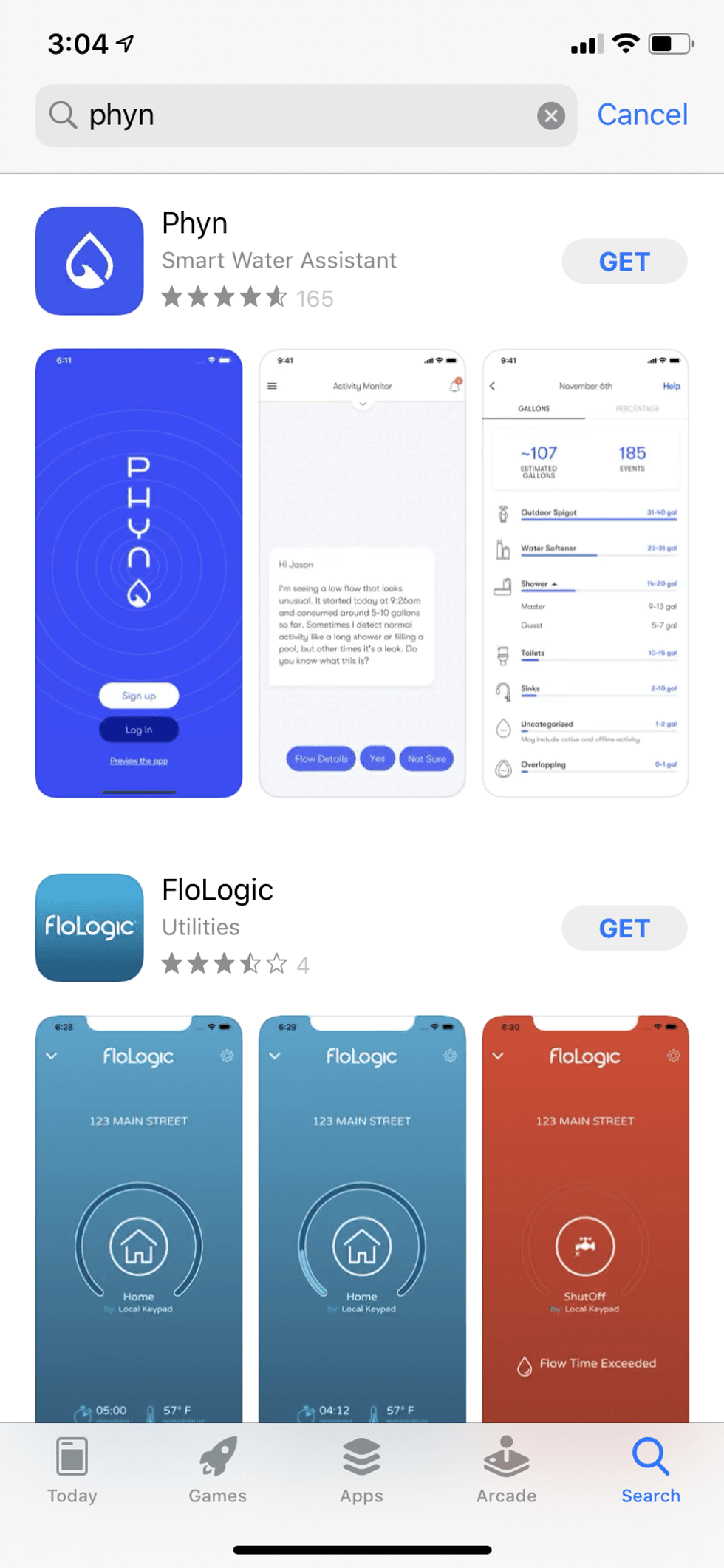 Screen shot of phyn app in App store.
