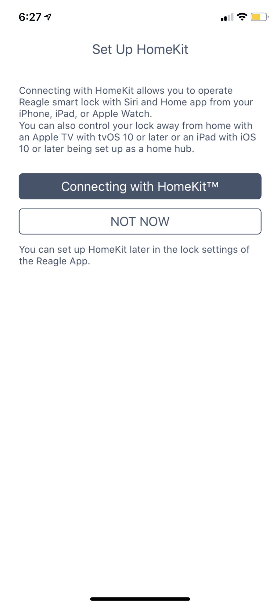 screen shot of reagle apple homekit installation .