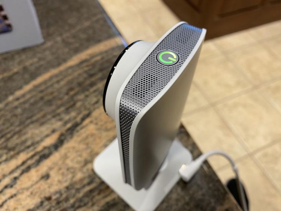 Screen shot of the top of Miku Pro camera showing the two speakers and on/off button.