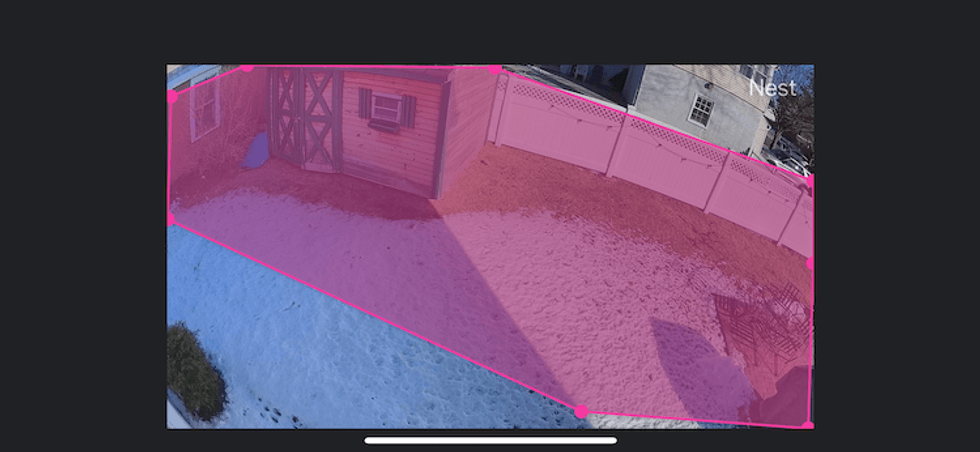 screenshot from Google Home app showing motion zones being created.