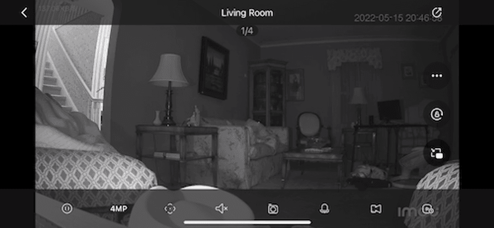 Screenshot from Imou app of night vision with controls for Rex camera