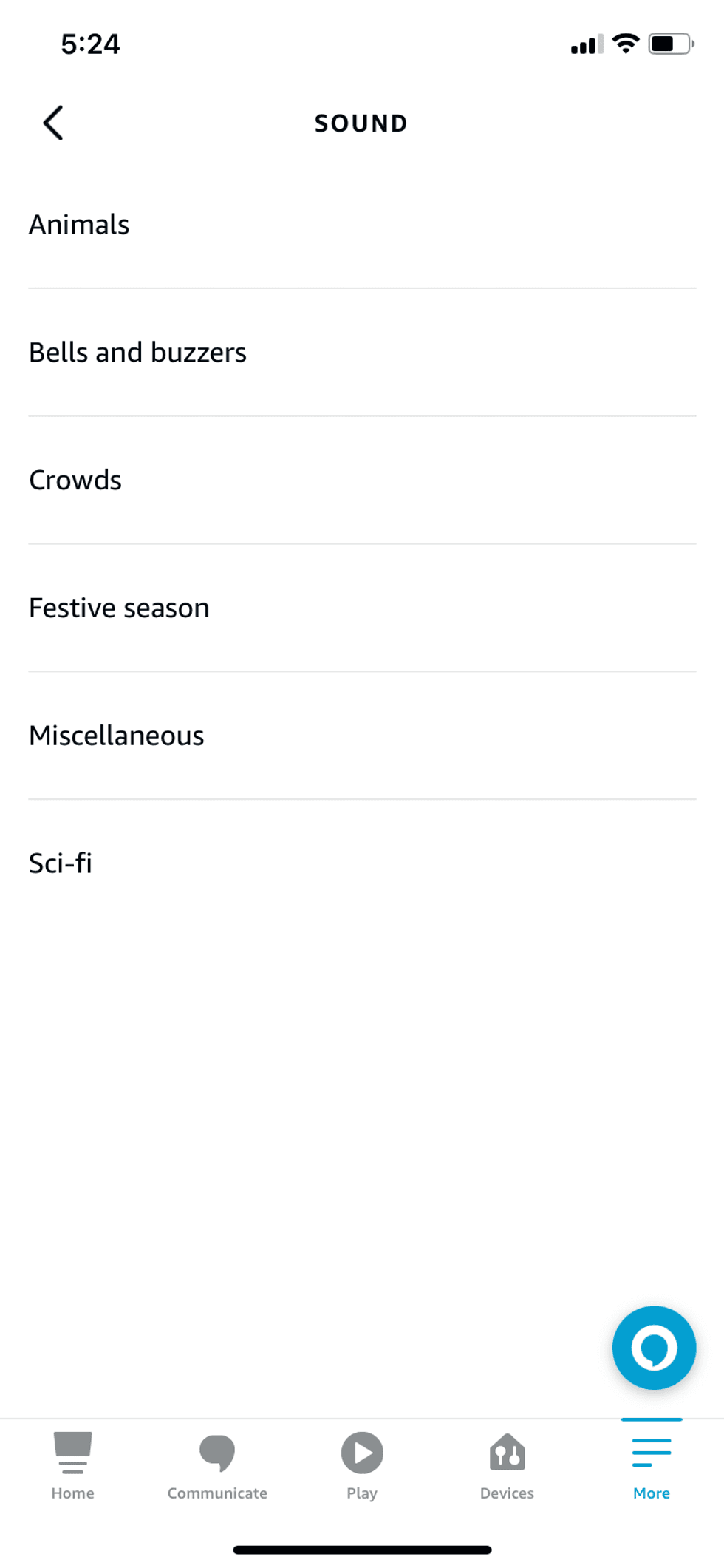 Screenshot of Alexa app setting sounds for echo devices