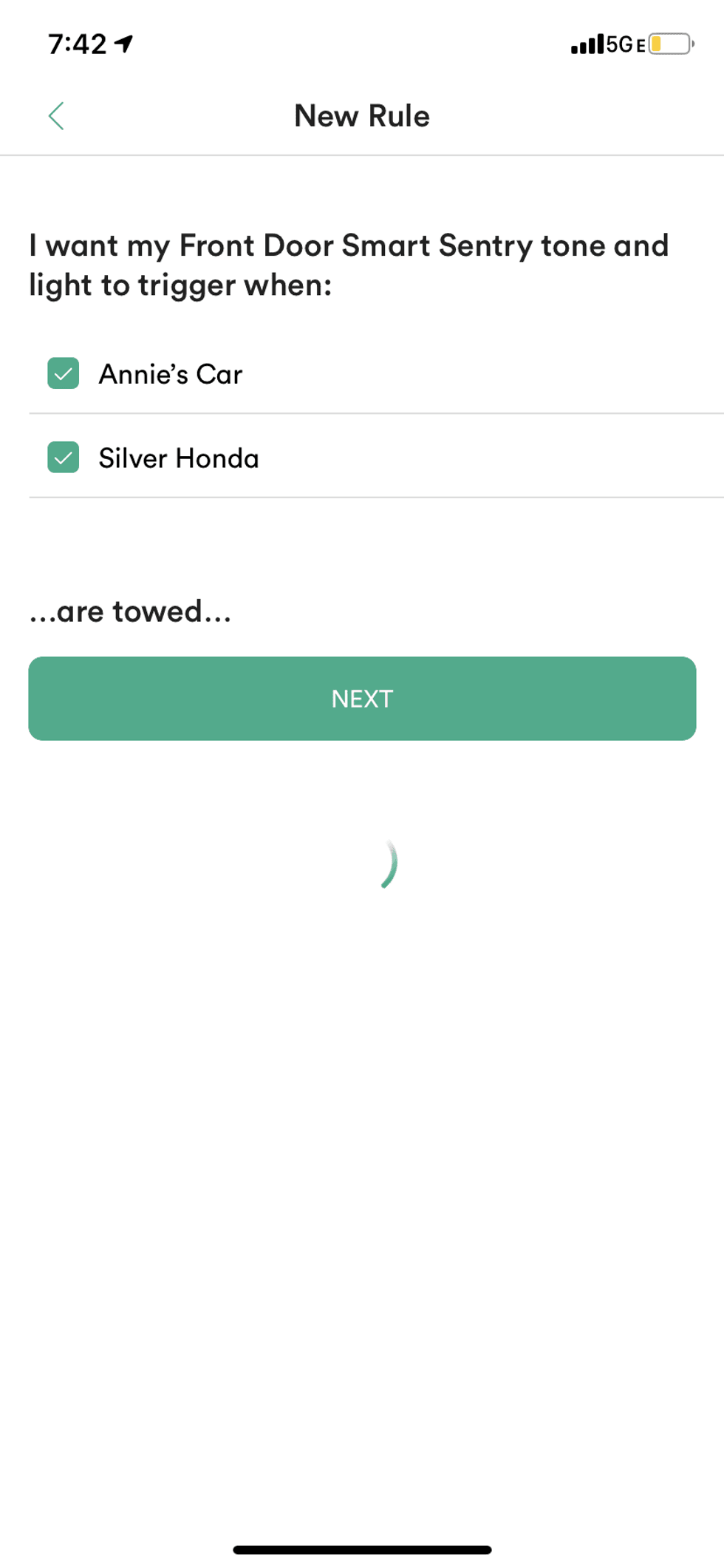 Screenshot of an example on how to set custom action for Vivint Car Guard and vivint smart home system