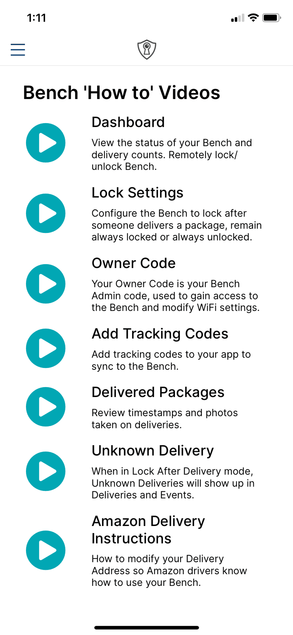 Screenshot of BenchSentry app with tutorial videos