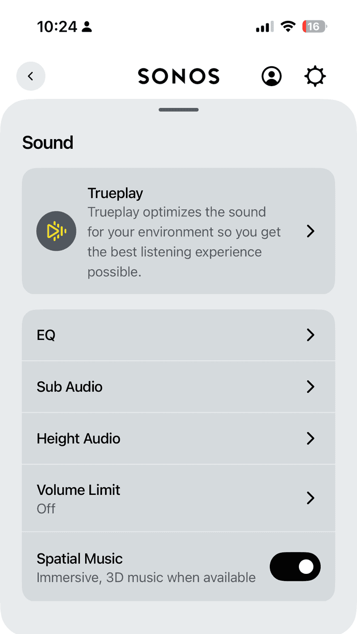 Screenshot of Calibrate with Trueplay (Optional but Recommended) in Sonos app