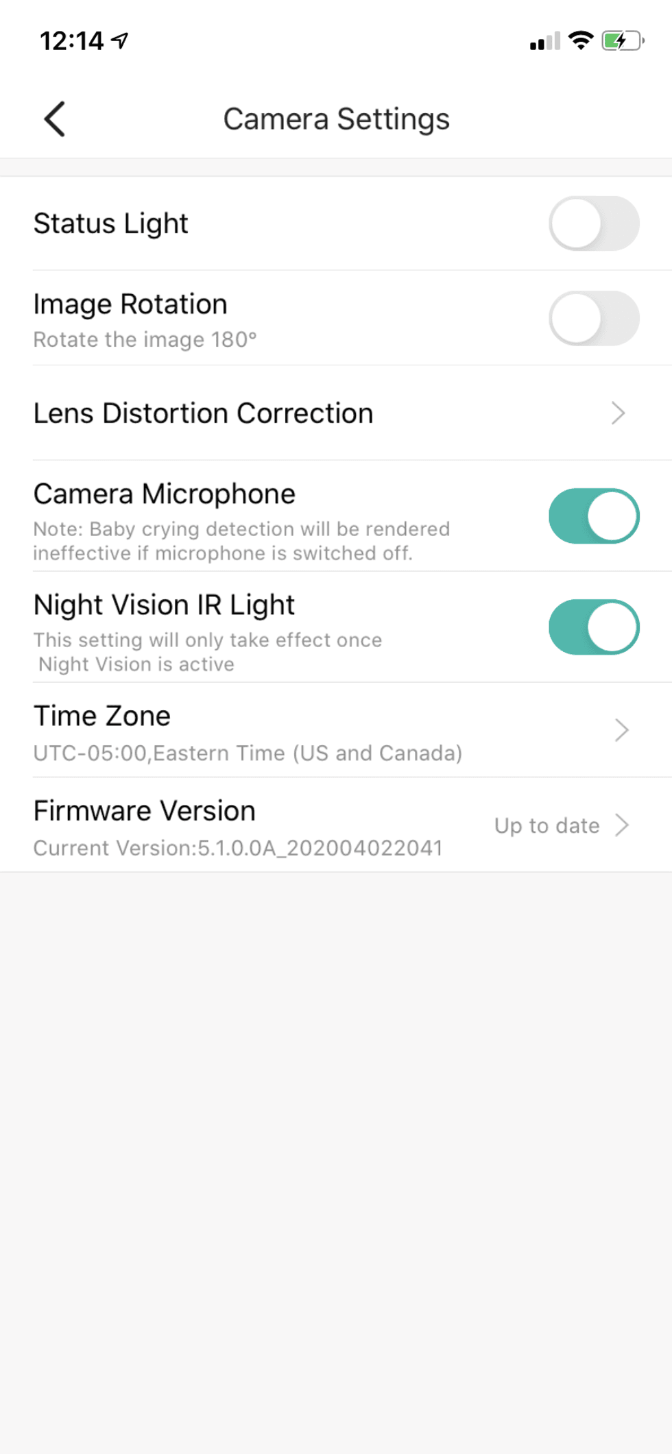 screenshot of camera settings for Kami camera