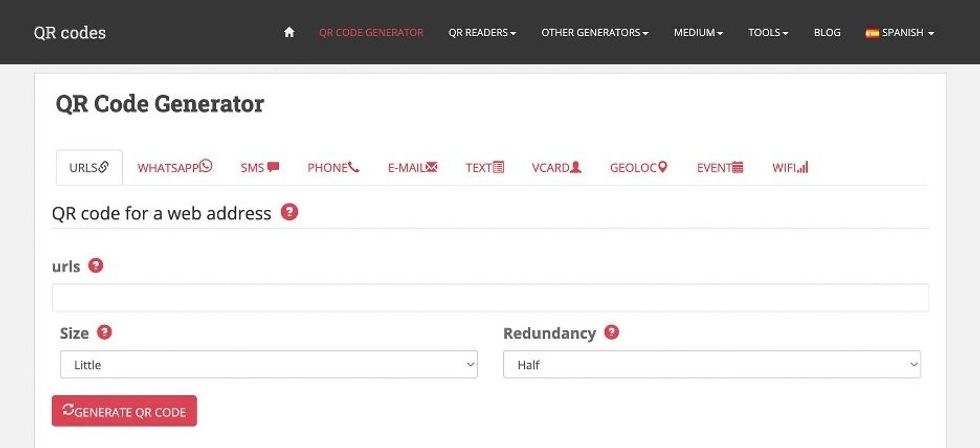 screenshot of Codigos-qr QR code generator