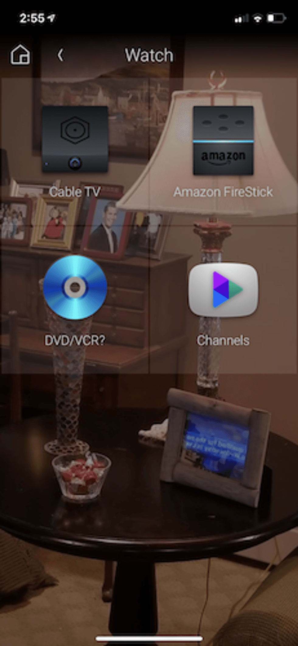 Screenshot of Control4 app for watching TV or streaming media