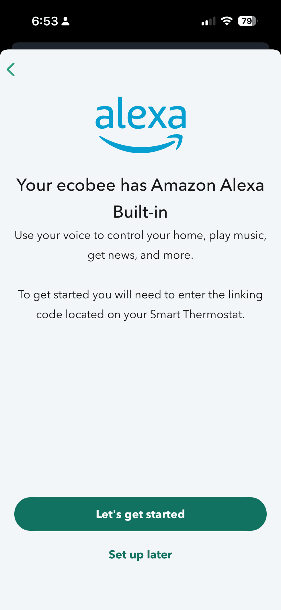 screenshot of ecobee app for Alexa integration