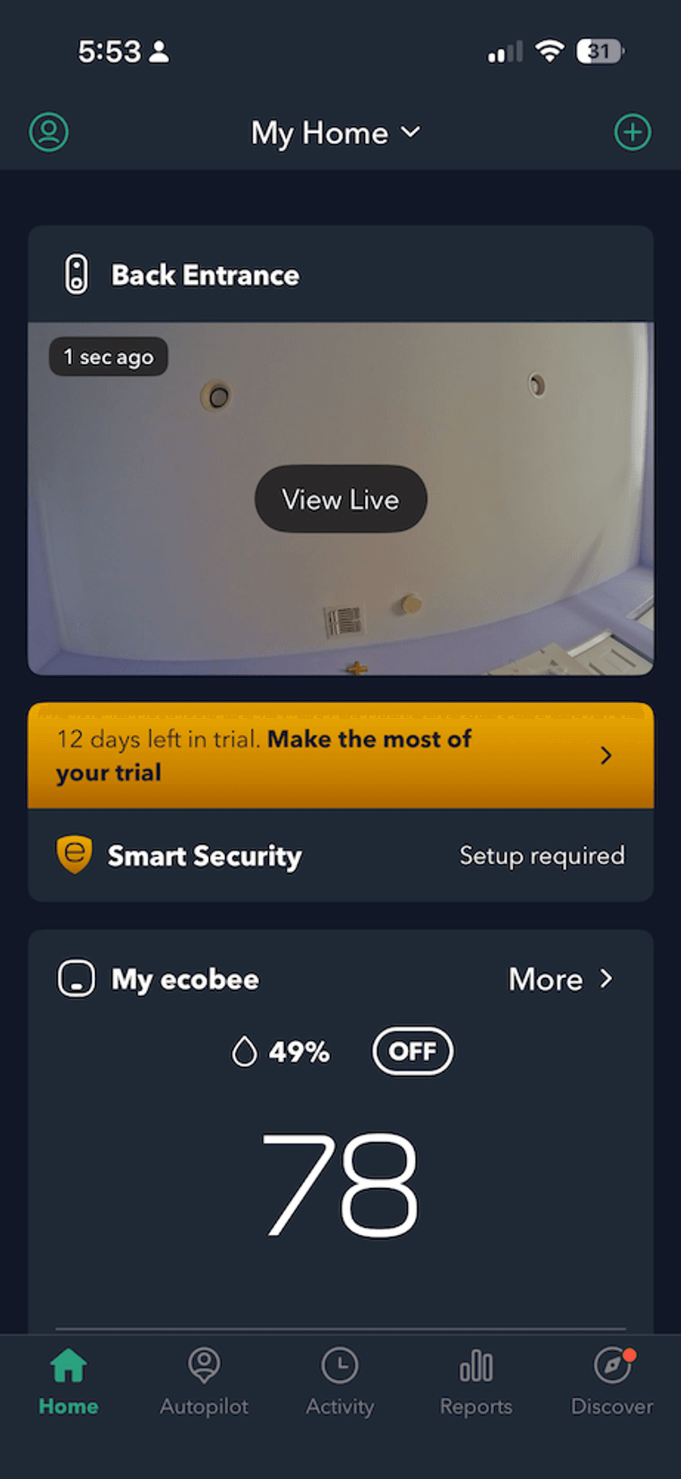 screenshot of ecobee app