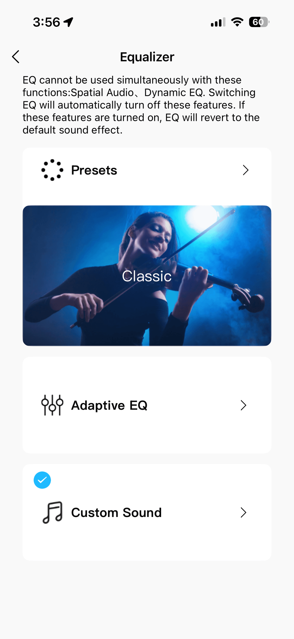 screenshot of EQ settings in Soundpeats app