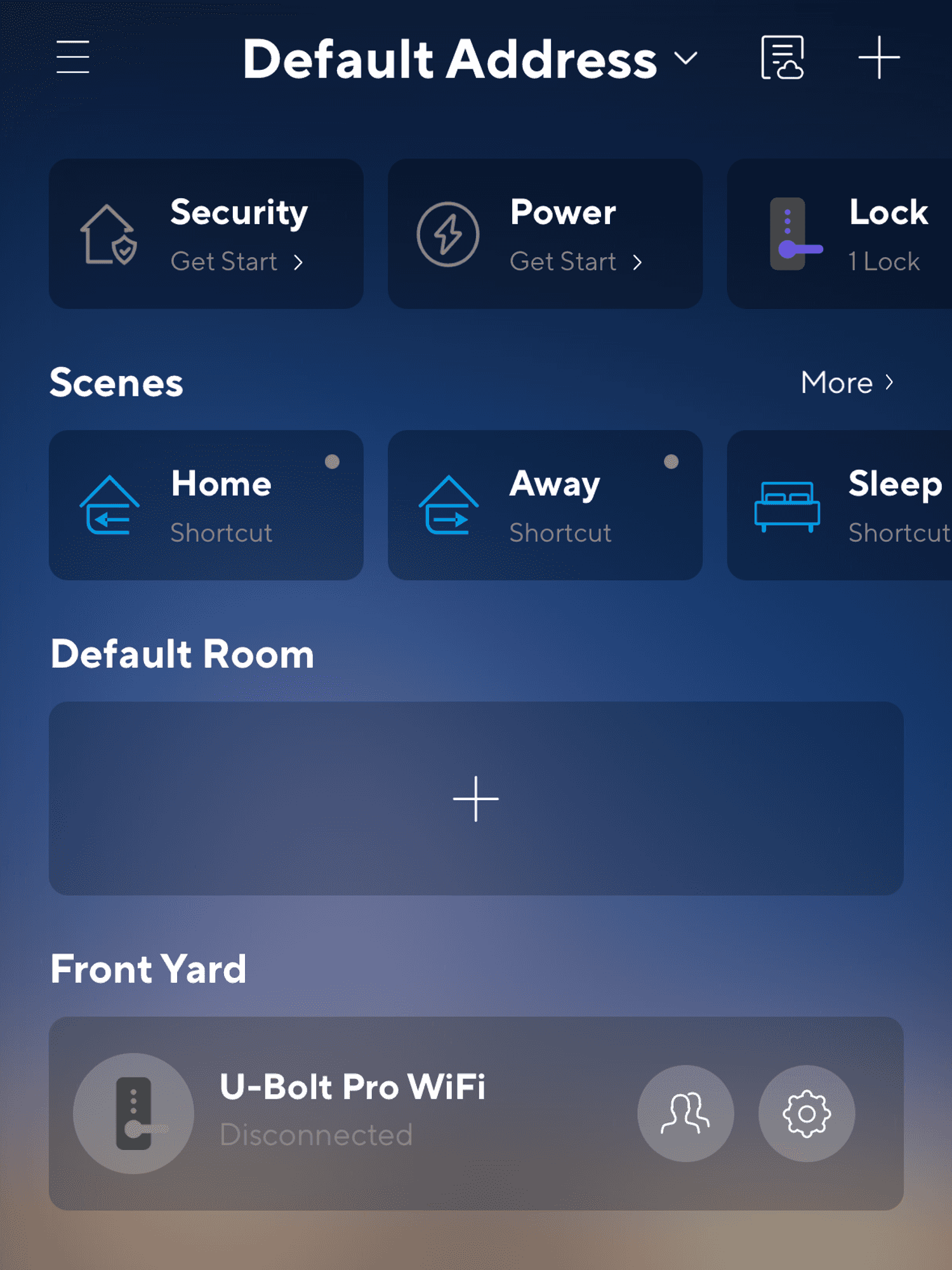 screenshot of. home screen for U-Home app