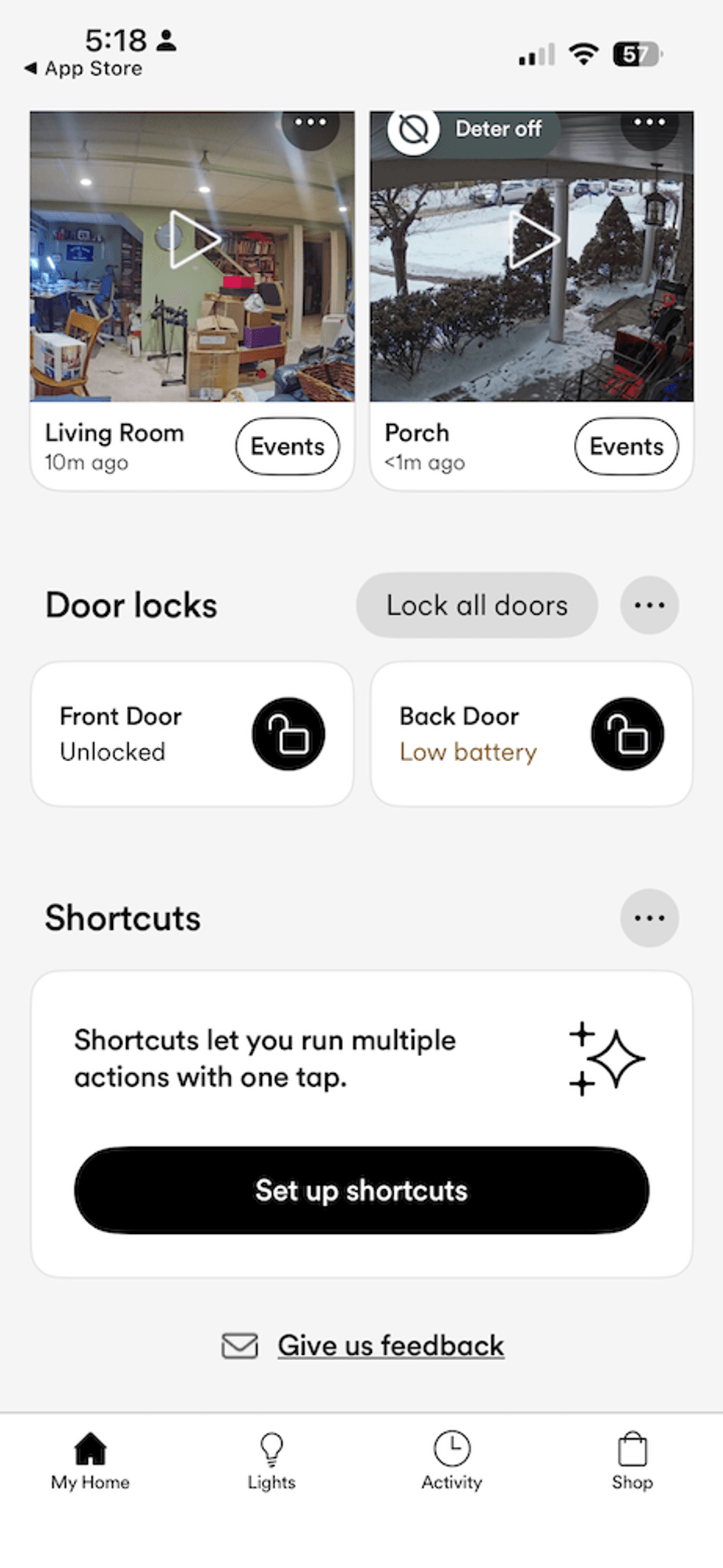screenshot of homescreen in Vivint app