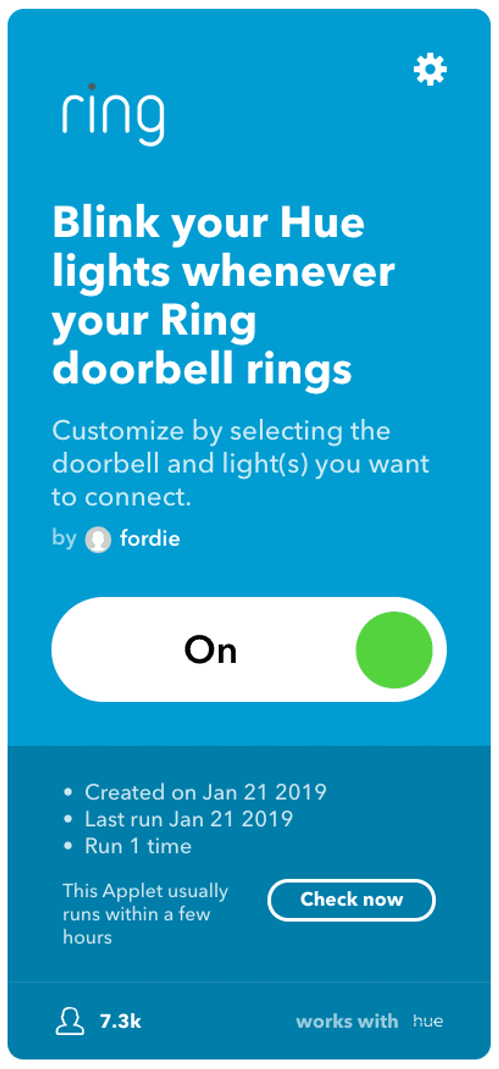 screenshot of IFTTT Applet for Ring and Hue