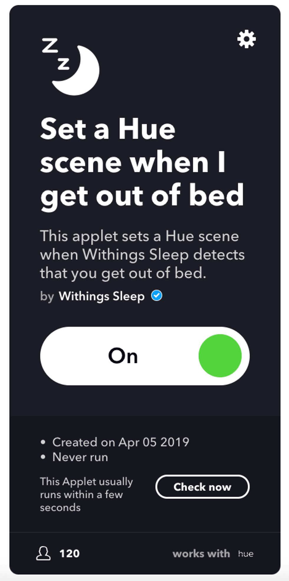 Screenshot of IFTTT applet for Withings Sleep