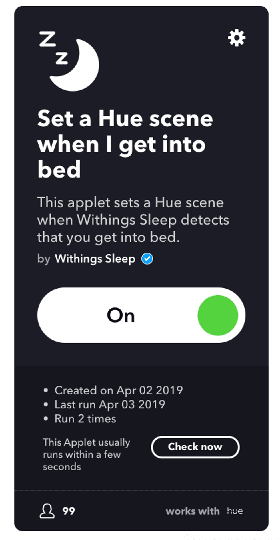 Screenshot of IFTTT applets for Withings Sleep to control Philips Hue lights