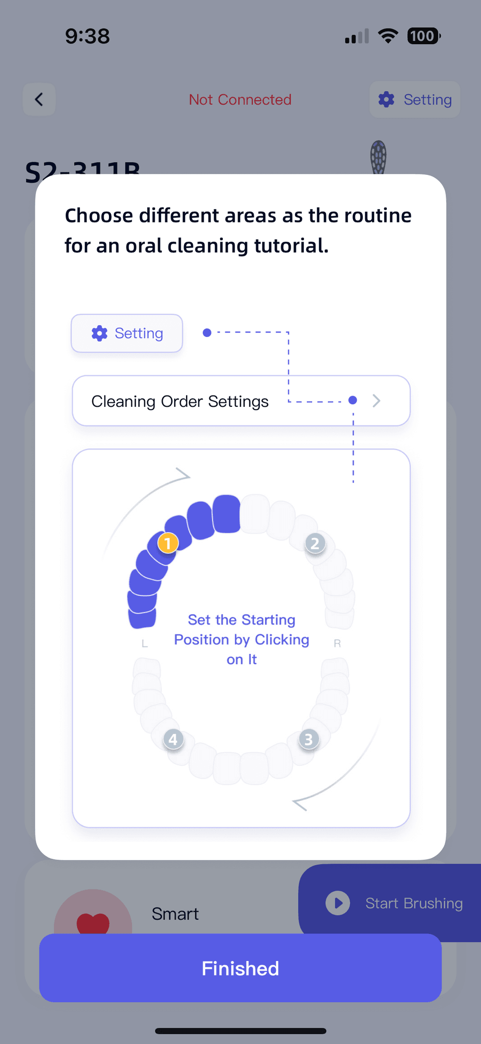 screenshot of iSpruz app providing guidance on brushing your teeth