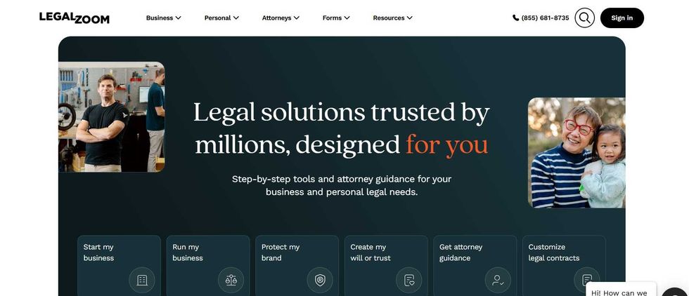 Screenshot of Legal Zoom