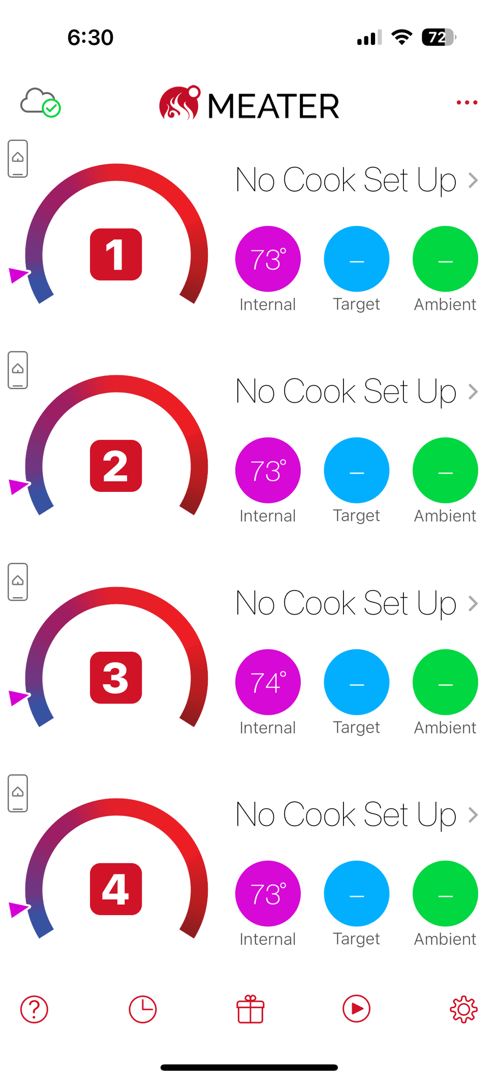 screenshot of Meater app showing all four probes