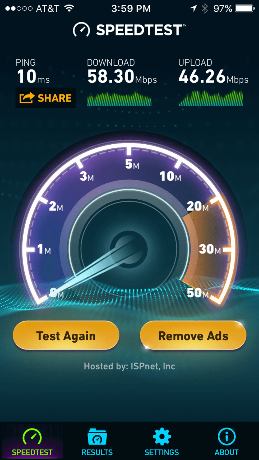 screenshot of mobile speed test app