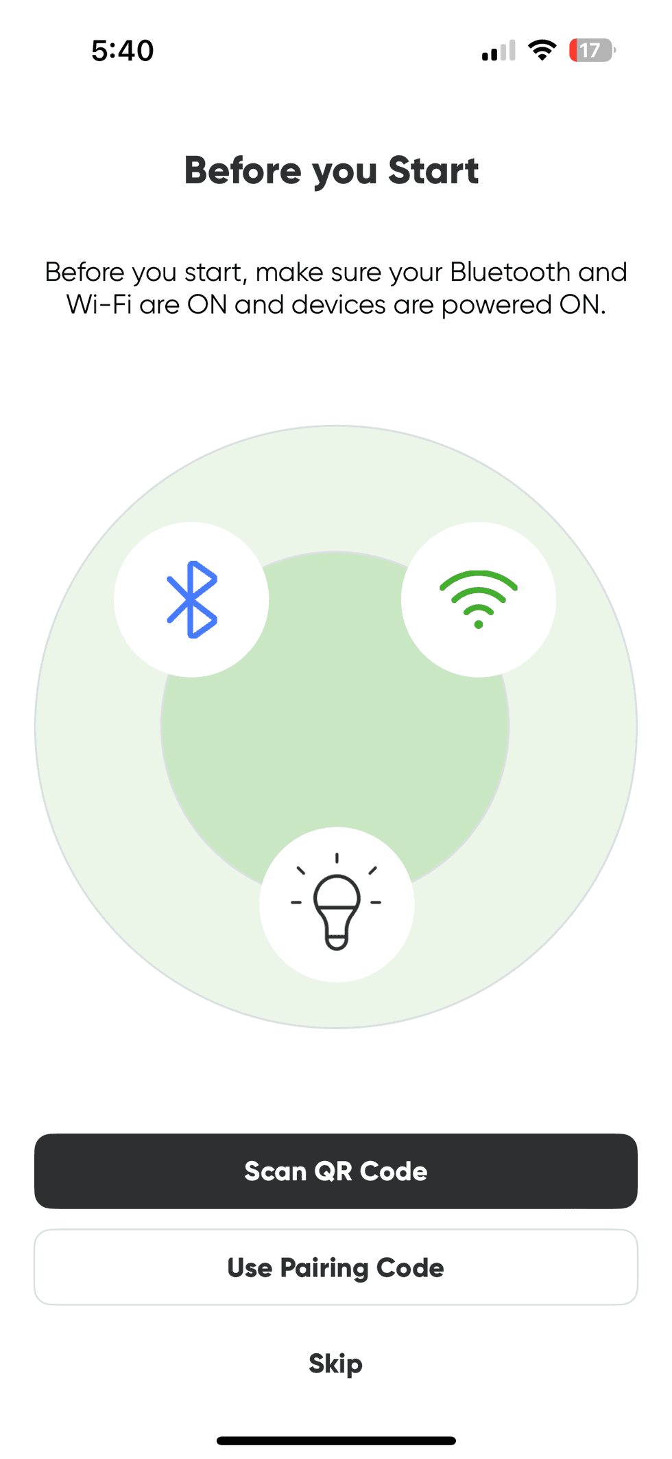 Screenshot of Nanoleaf app's add a device screen