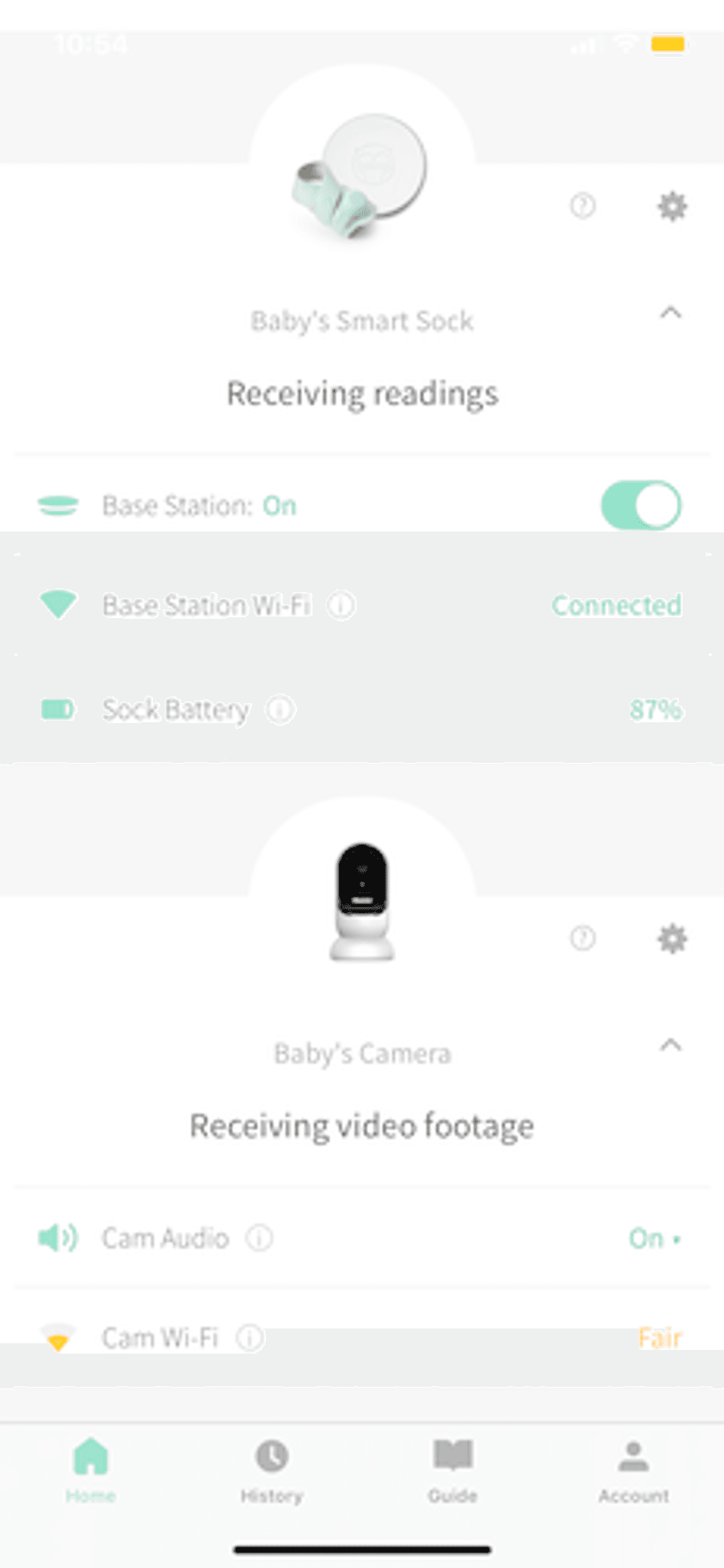 screenshot of owlet app receiving alerts