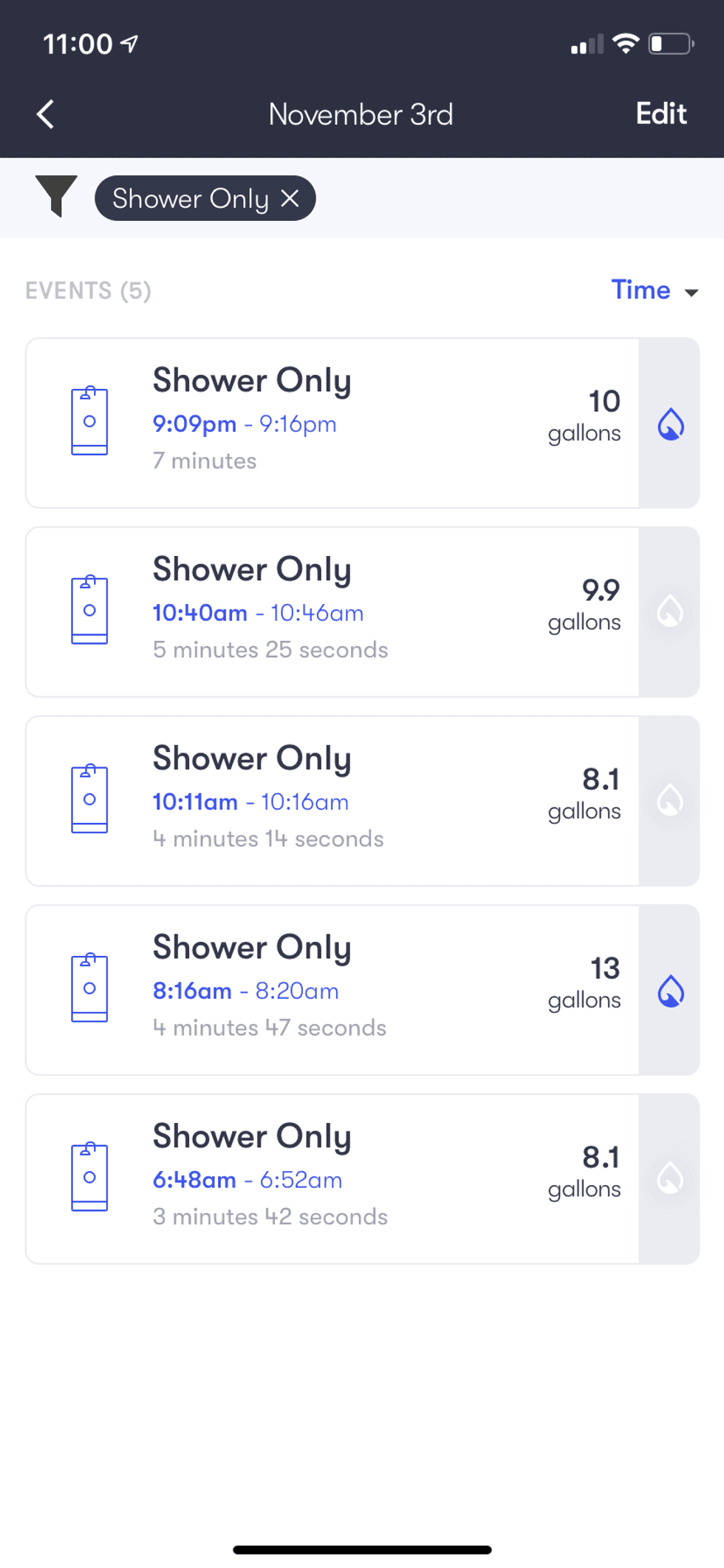 Screenshot of phyn app verifying water fixtures used in home.