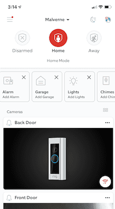 Screenshot of Ring Alarm app's Dashboard