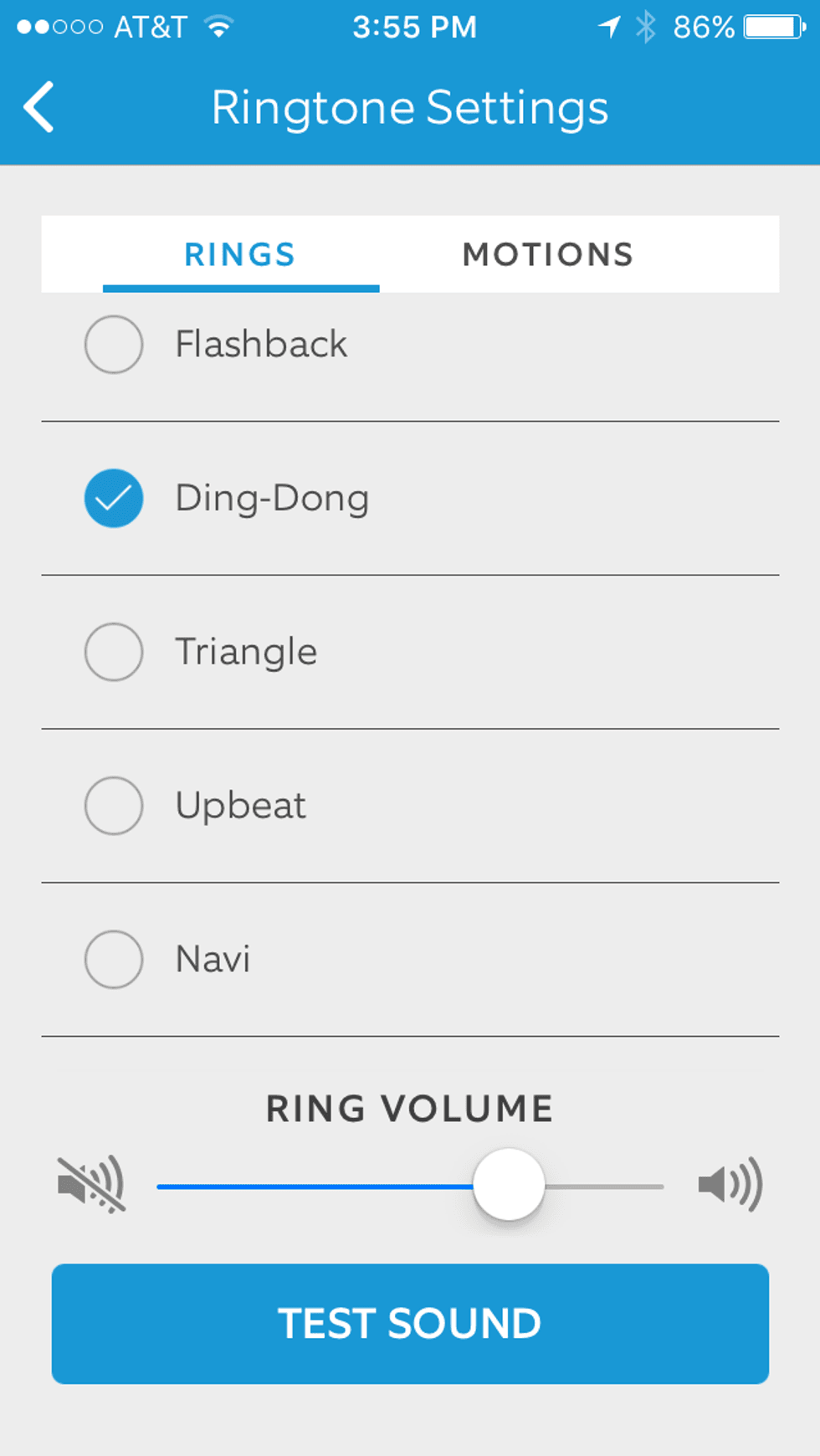 screenshot of Ring app showing how to set ring tones for Ring chime pro