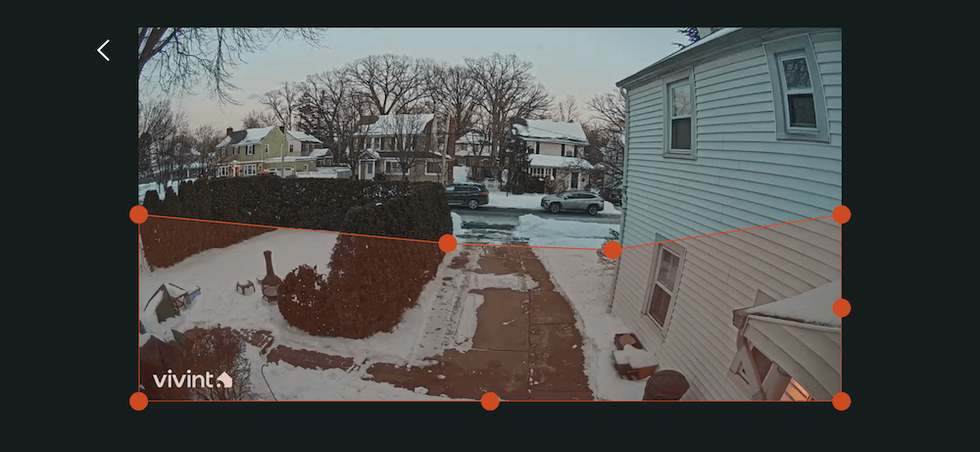 screenshot of setting detection zones in Vivint app for Outdoor Camera Pro Gen 3