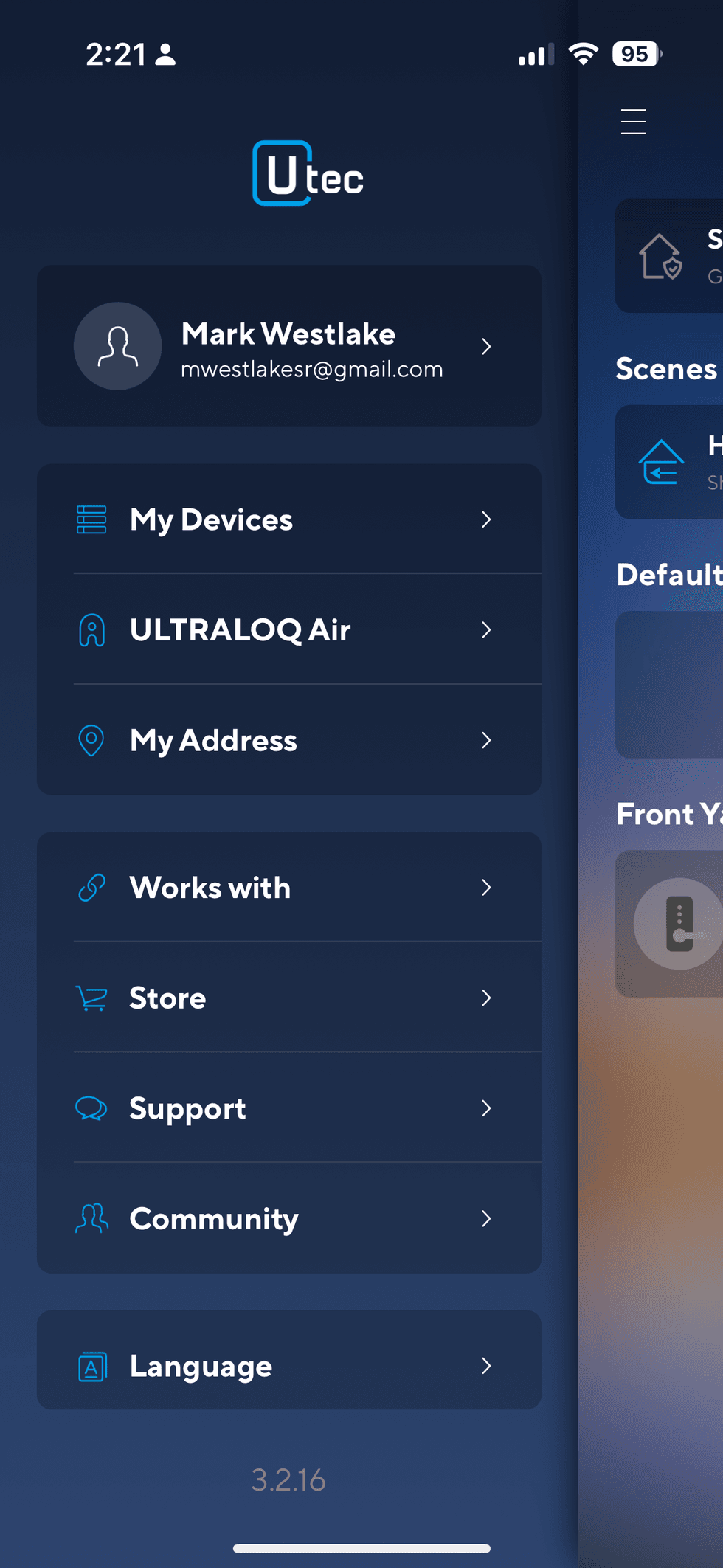 Screenshot of settings for U-Home app