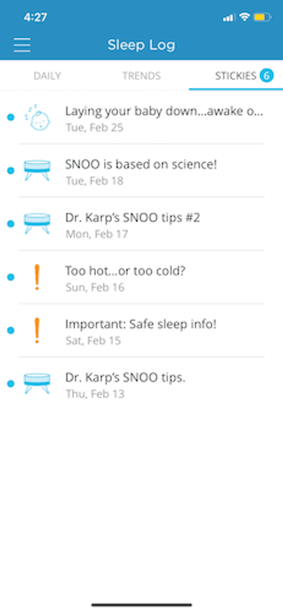 Screenshot of SNOO App