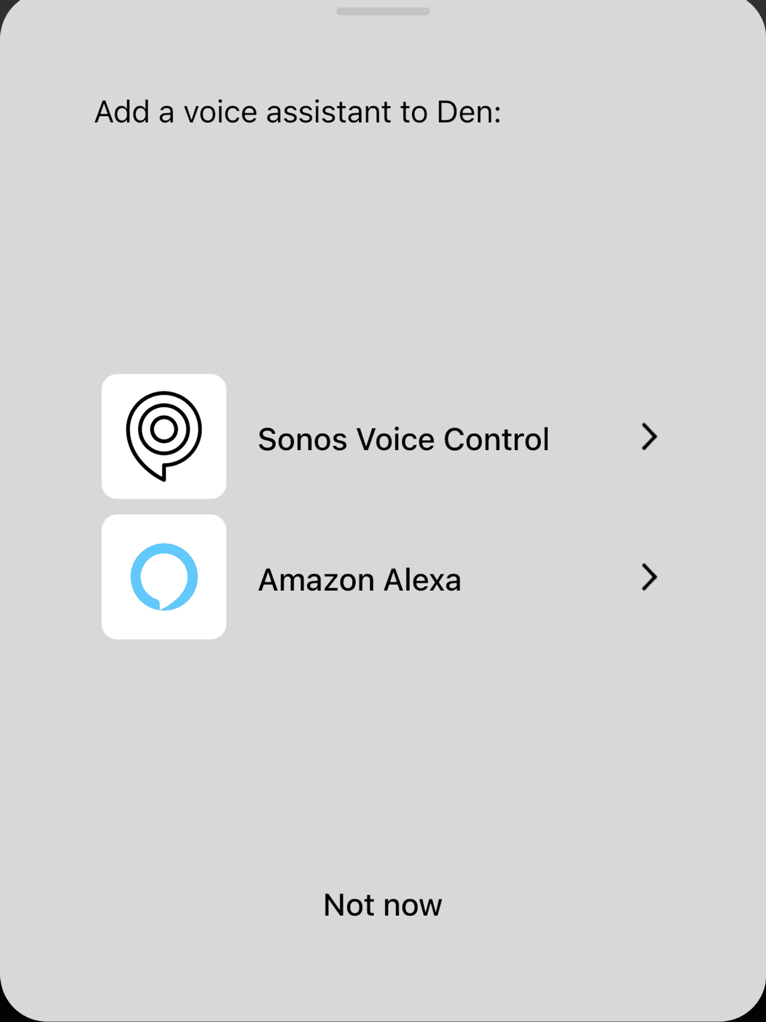 Screenshot of Sonos app adding a voice assistant to Arc Ultra soundbar