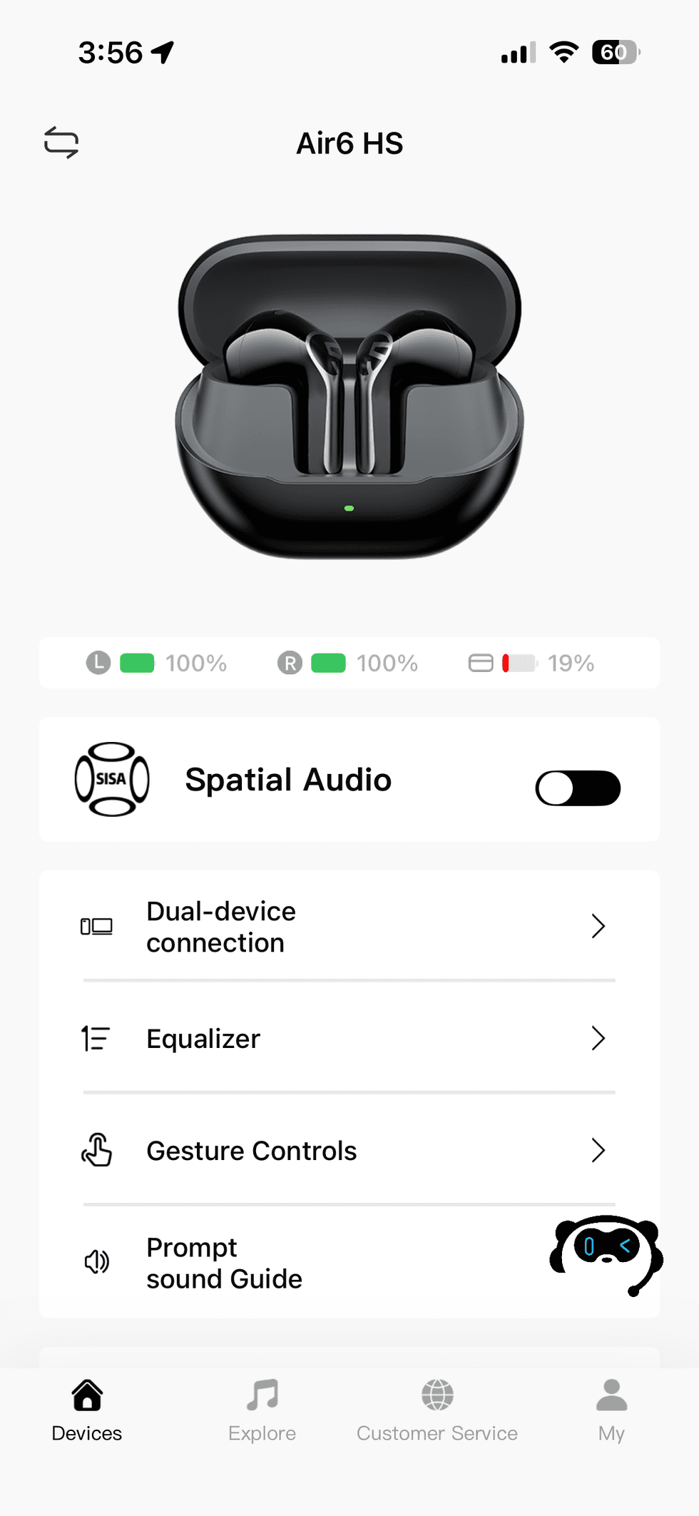 screenshot of Soundpeats app home page for SOUNDPEATS Air6 HS Wireless Earbuds