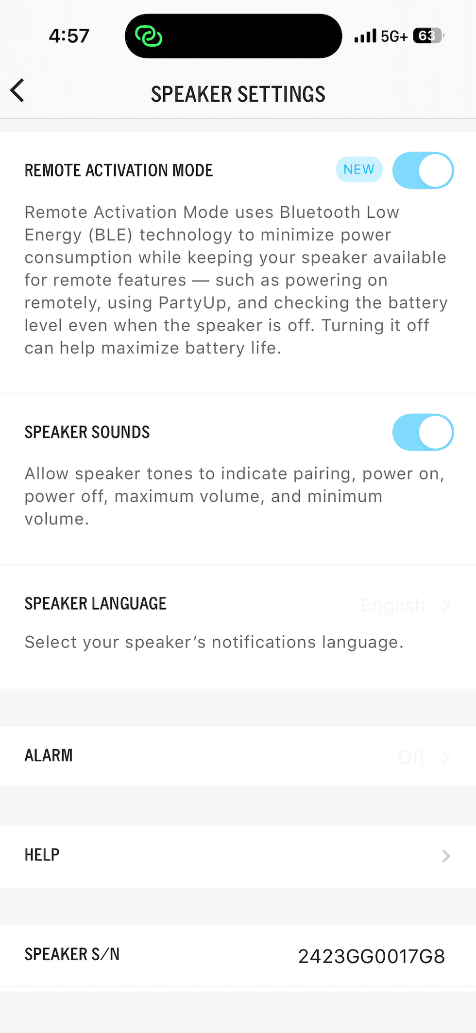 screenshot of speaker settings in ultimate ears app