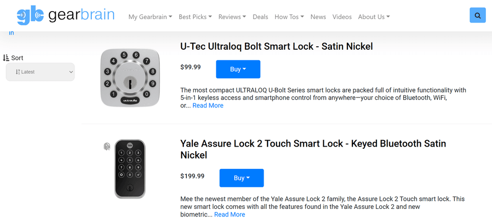screenshot of The GearBrain smart locks results