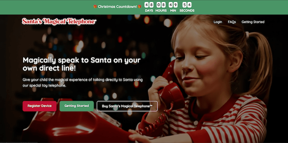 screenshot of the home page for Santa's Magical Telephone