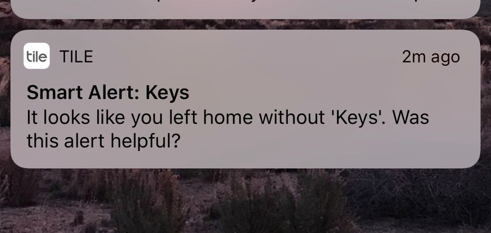 Screenshot of Tile notification