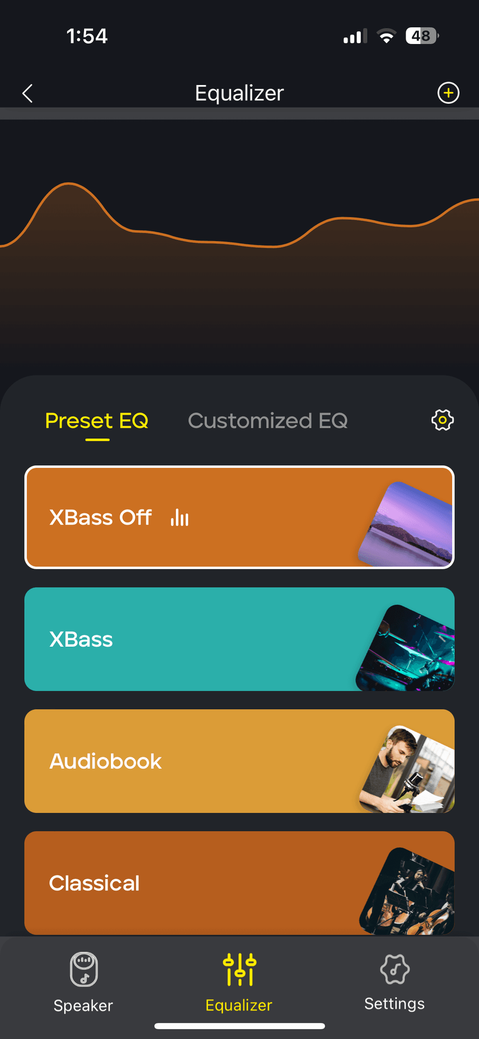 Screenshot of Tribit app's Equalizer section